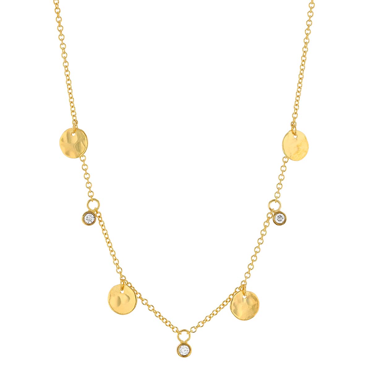Marika Diamond & Hammered Yellow Gold Disc Station Necklace, 18